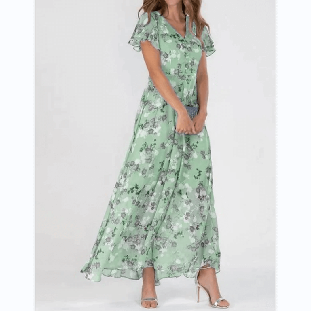 Éviane - Robe d'été formelle fleurie pour invitée de mariage Maxi Vert
