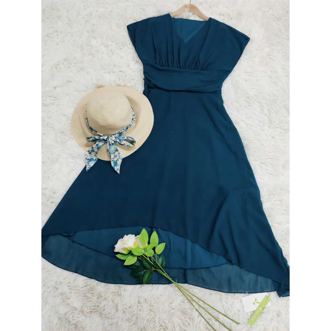 Ézilda - Robe de cérémonie femme col V évasée Bleu marine 1