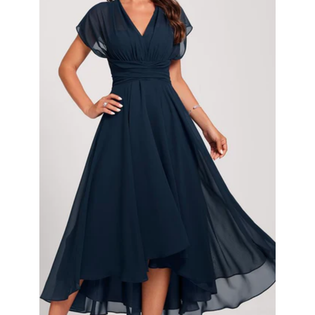 Ézilda - Robe de cérémonie femme col V évasée Bleu marine 2