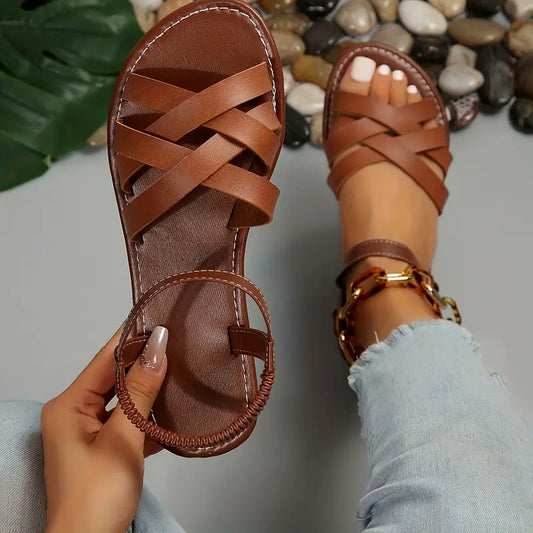 Babette - Sandales élégantes en cuir avec talon bloc Marron