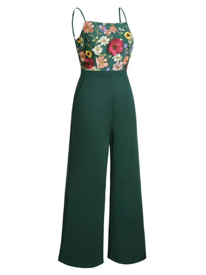 Barbara – Combinaison Verte Femme Patchwork à Fleurs 3D Bretelles 3
