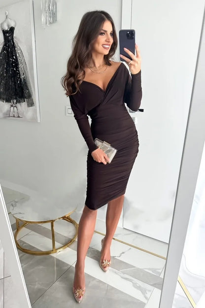 Beline - Robe de fête col V manches longues Noir