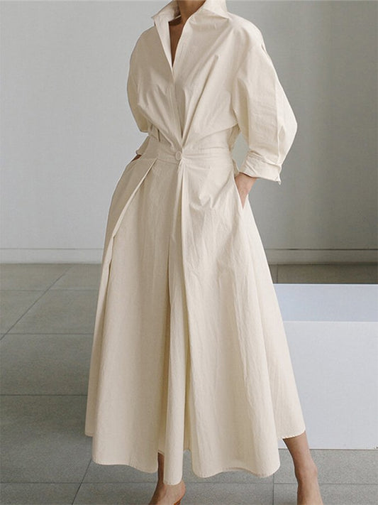 Bellona - Longue robe à revers décontractée Beige