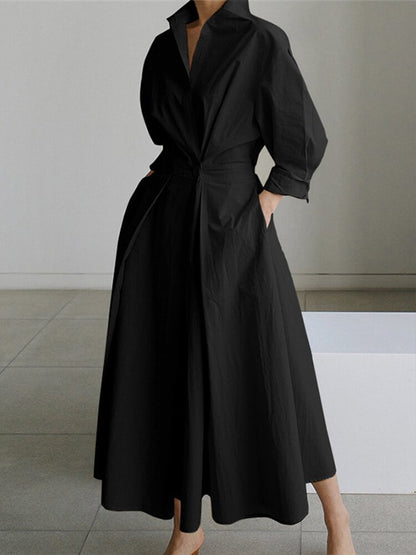 Bellona - Longue robe à revers décontractée Noir