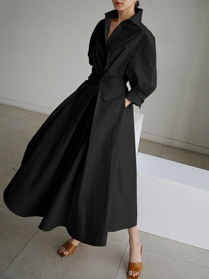 Bellona - Longue robe à revers décontractée Noir