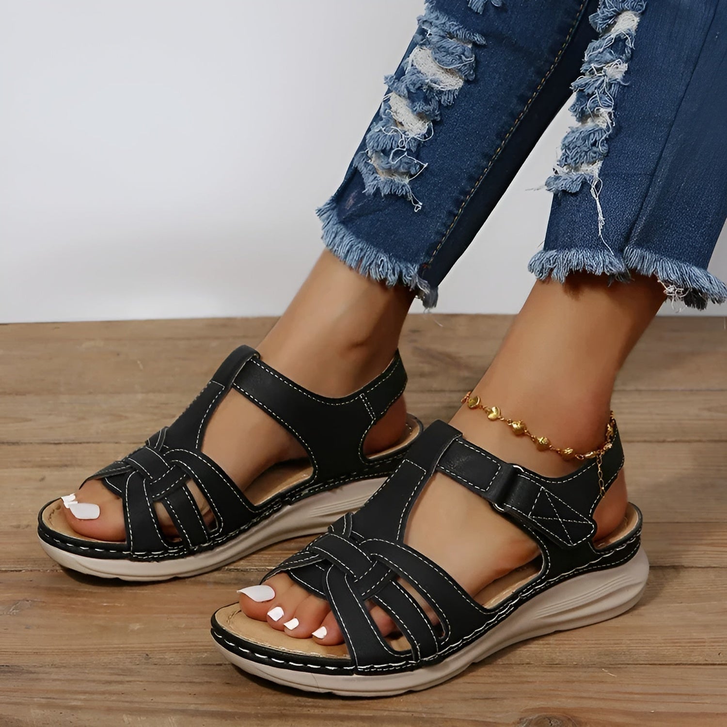 Bertha - Sandales orthopédiques pour le style et le confort Noir