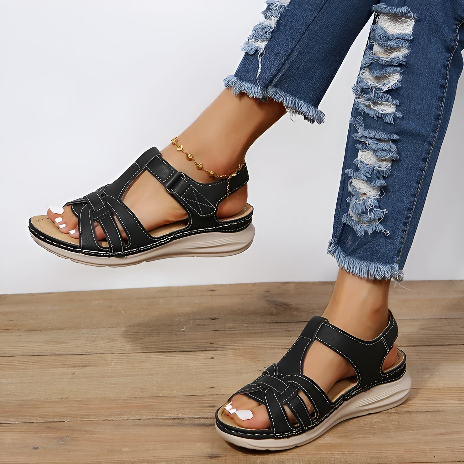 Bertha - Sandales orthopédiques pour le style et le confort Noir 