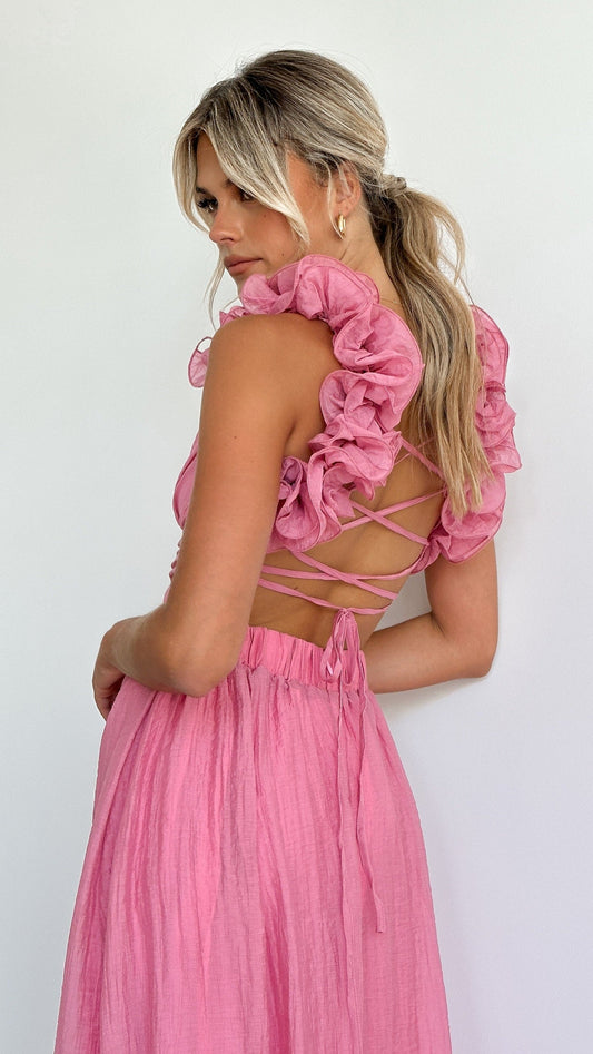 Blanchette - Robe élégante avec décolleté profond en V Rose