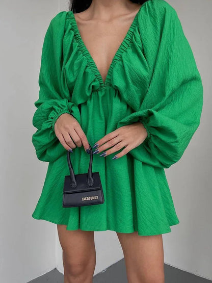 Brigitte – Robe Courte Bohème Femme Manches Longues et Col en V 10