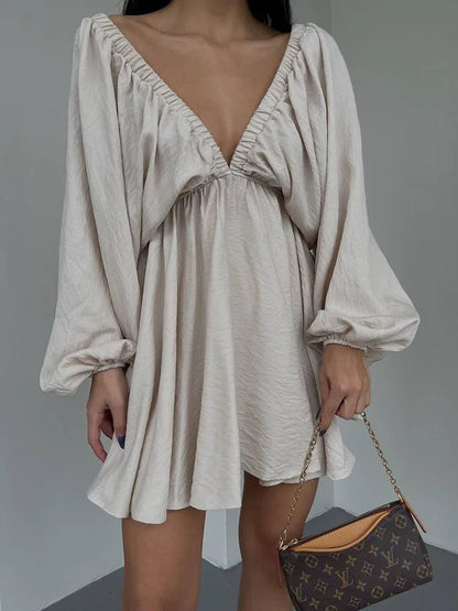 Brigitte – Robe Courte Bohème Femme Manches Longues et Col en V 2