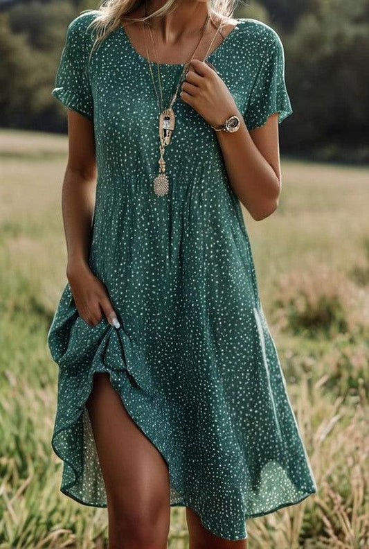 Céleste - mini-robe verte à pois à manches courtes Vert