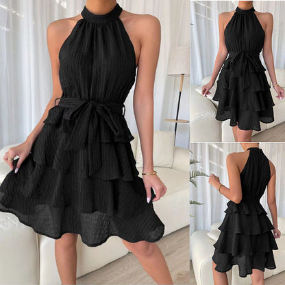 Célia - Robe femme plissée avec dos-nu Noir