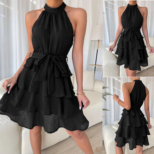 Célia - Robe femme plissée avec dos-nu Noir