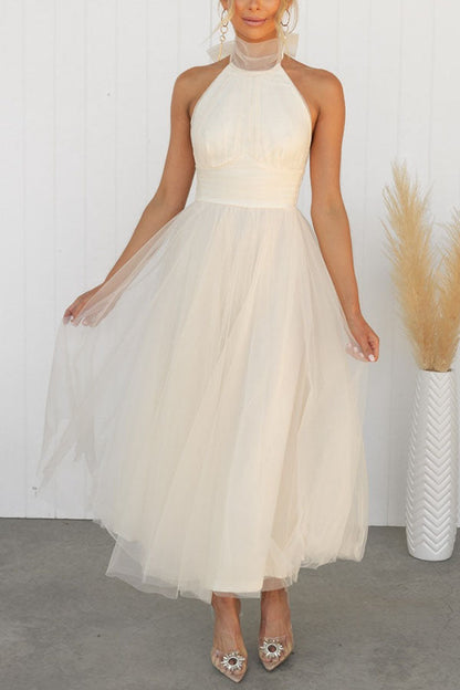 Camille - Robe de soirée à paillettes scintillantes Crème