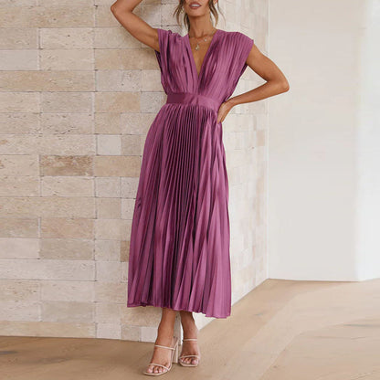Carine - Femme Elégante Robe Col V Sans Manches Lila