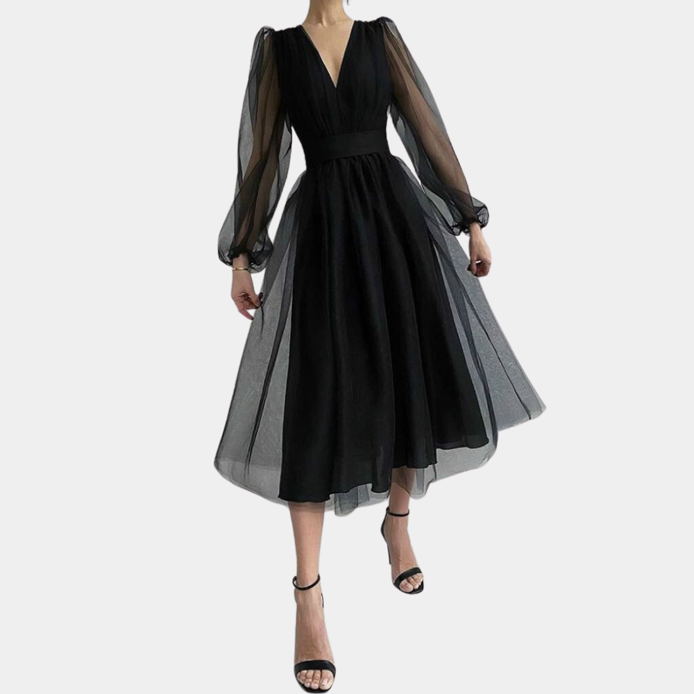 Clotilde - Robe midi élégante en tulle pour femme Noir