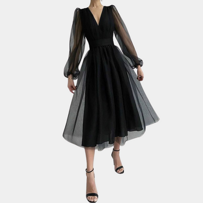 Clotilde - Robe midi élégante en tulle pour femme Noir