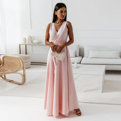 Coline - Robe longue femme col V unie