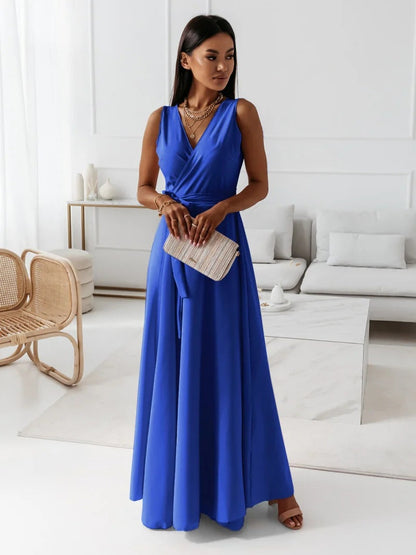 Coline - Robe longue femme col V unie