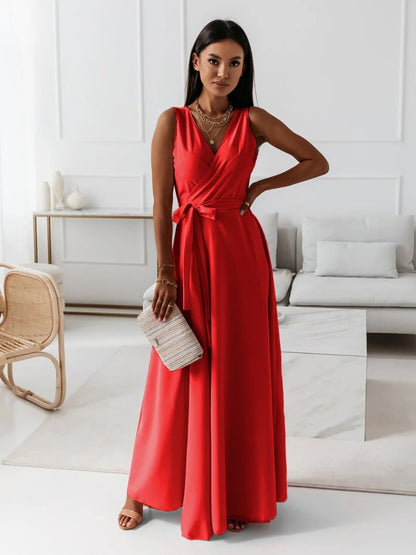 Coline - Robe longue femme col V unie