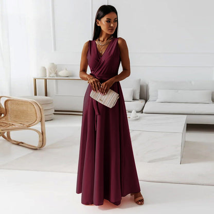 Coline - Robe longue femme col V unie