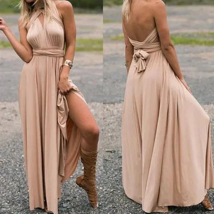 Cyrielle - Robe maxi portefeuille Polyvalente Beige