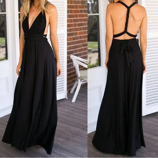 Cyrielle - Robe maxi portefeuille Polyvalente Noir