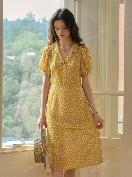 Déborah – Robe Femme Imprimé Marguerites Manches Bouffantes Printemps Été 1