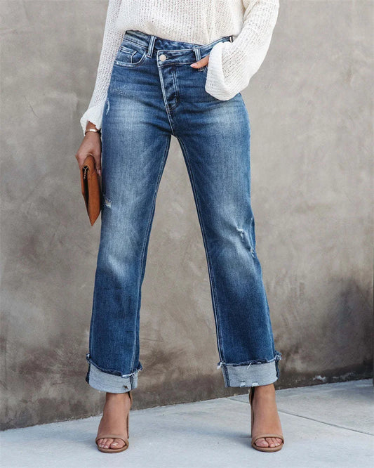 Diane – Jean Taille Haute Femme avec Boutons Élégant 1