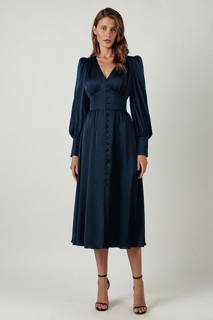 Dominica- Robe élégante en satin pour femme Bleu