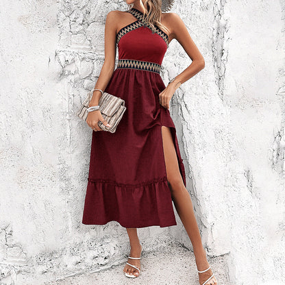 Eléa - Robe midi fendue avec encolure ras du cou Rouge