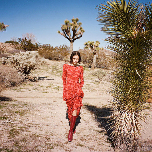 Elvire - Robe rouge imprimée à manches longues Rouge-Rose