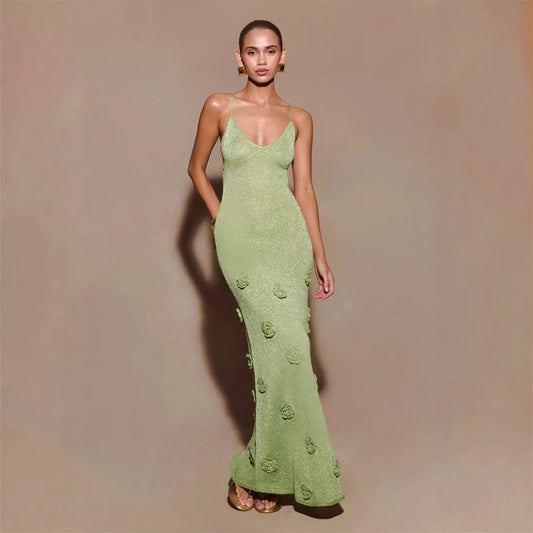 Emmanuelle - Robe longue à texture florale Vert