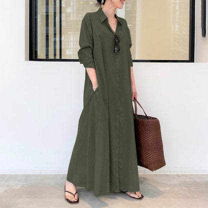 Eugénie - Robe élégante à manches longues unie Vert