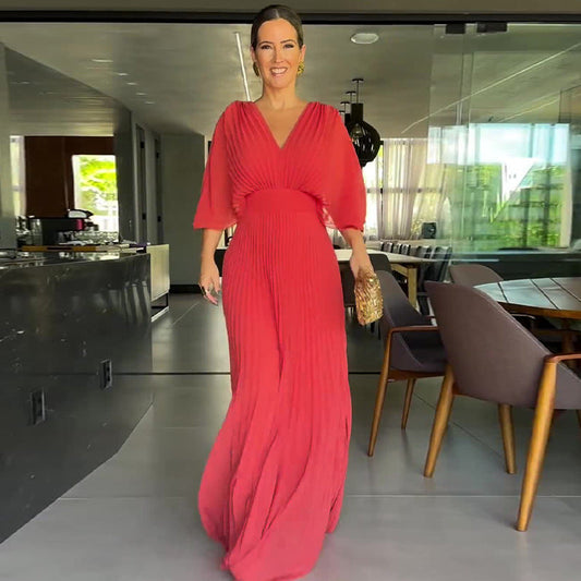 Eulalia - Robe maxi plissée magenta Rouge