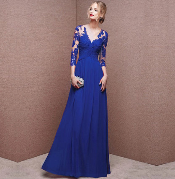 Euphémie - Femme Robe d'invité de mariage élégante Maxi Bleu