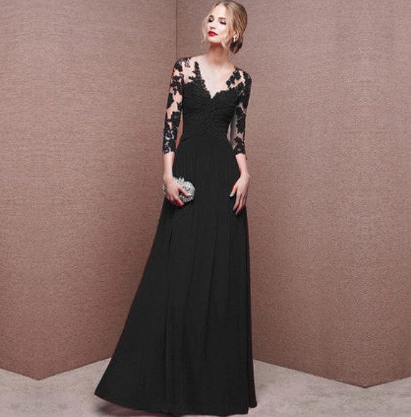 Euphémie - Femme Robe d'invité de mariage élégante Maxi Noir