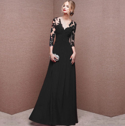 Euphémie - Femme Robe d'invité de mariage élégante Maxi Noir