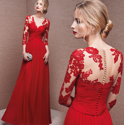 Euphémie - Femme Robe d'invité de mariage élégante Maxi Rouge