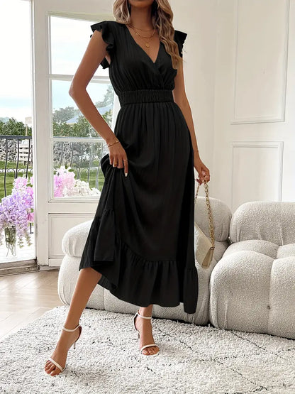 Fabienne - Robe d'été femme à volants Noir