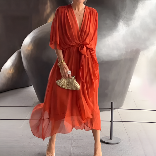 Gaëlle - Robe col V pour femme Rouge-orange