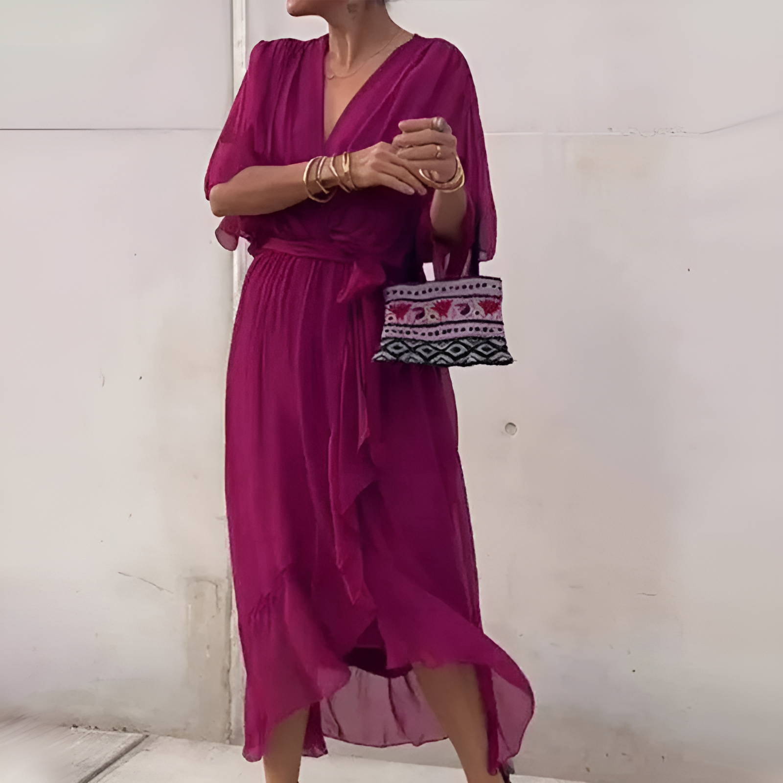Gaëlle - Robe col V pour femme Rouge Violet