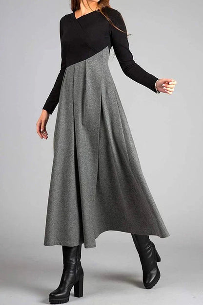 Gaby - Maxi robe d'automne élégante à manches longues Gris