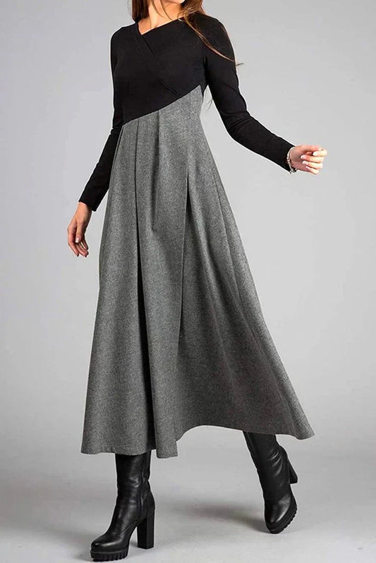 Gaby - Maxi robe d'automne élégante à manches longues Gris