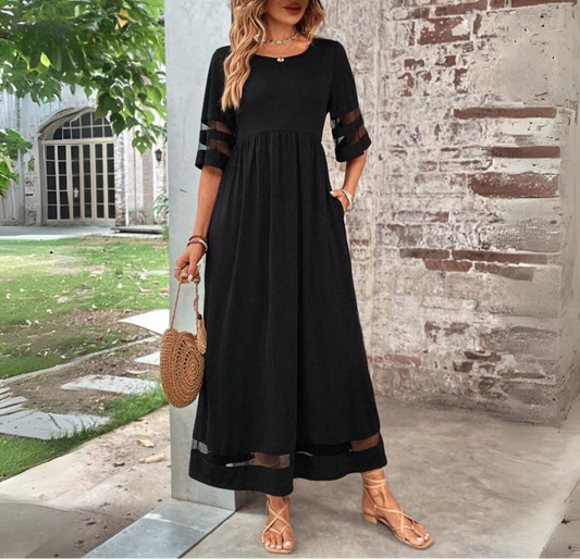 Galatée - Maxi-robe élégante et intemporelle Noir