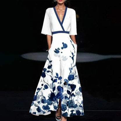 Galienne - Robe maxi élégante avec motif floral Blanc