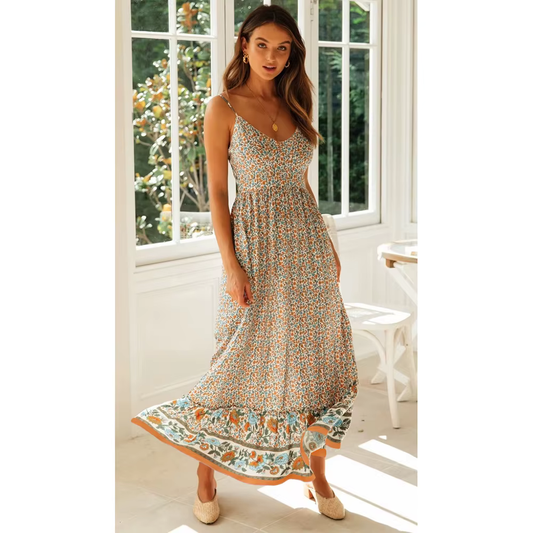 Gilly - Robe enchanteresse pour les jours d'été ensoleillés et les vacances Kaki