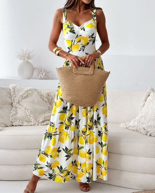 Gloriana - Maxi robe citron à larges bretelles Jaune