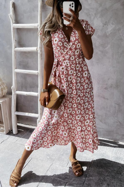 Gracieuse - Robe midi à imprimé marguerite Rose