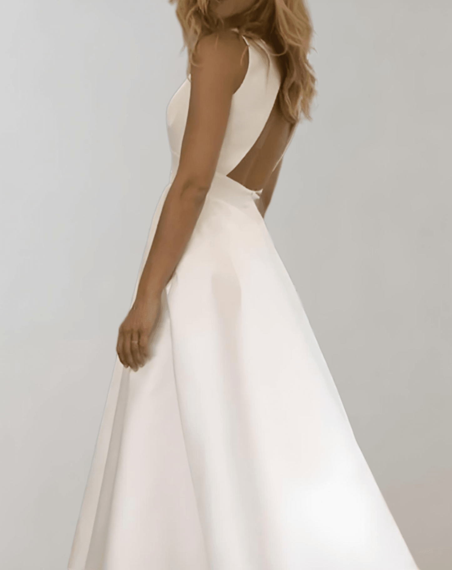 Gratienne - Robe de Mariée Blanche Minimaliste Col en V Et Poches Blanc 2